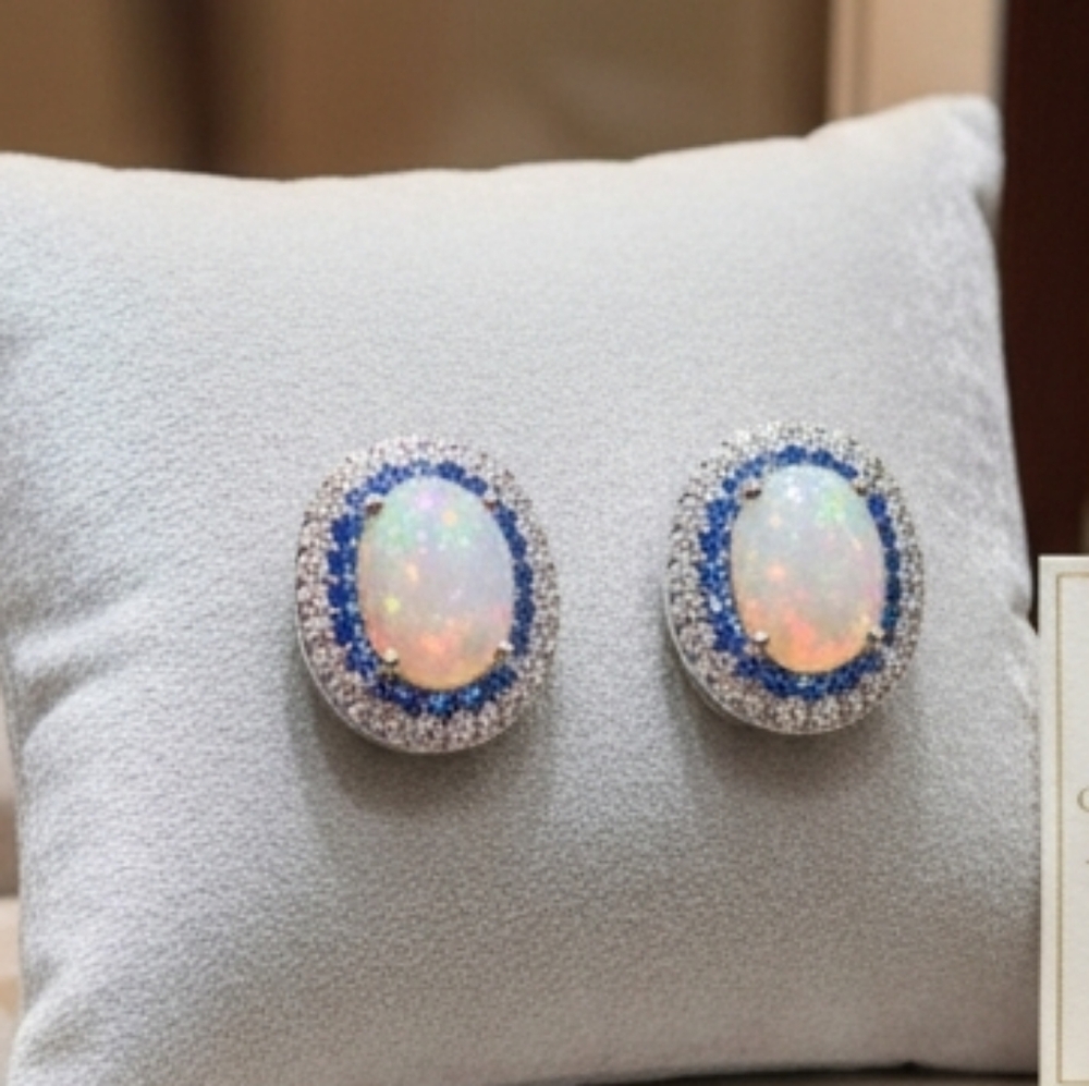 Elegant Silver Opal Earrings